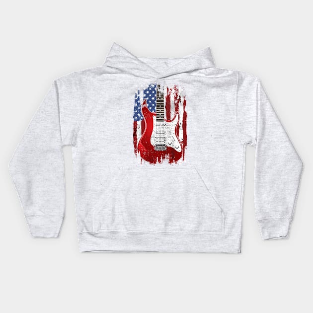 Electric Guitar American Flag Patriotic Guitarist Gift Kids Hoodie by Kagina